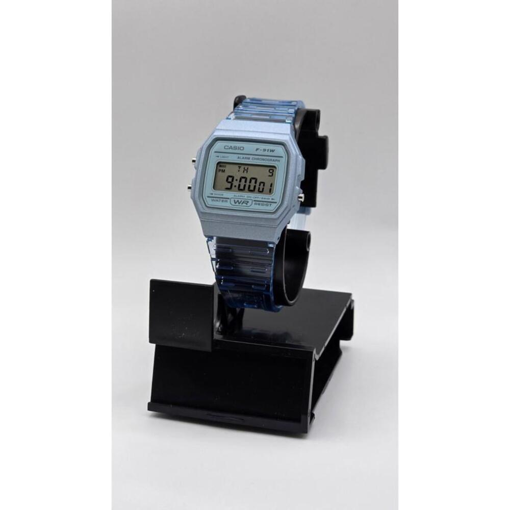 Casio F91WS-2 Digital Chronograph Watch Blue Jelly Resin Band Square Retro